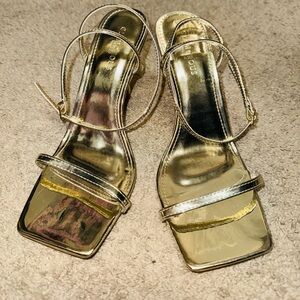 Glamorous Wide Fit barely there heeled sandals in gold